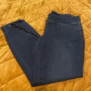 Cute pull on jeans with ruffle detail on the leg!!